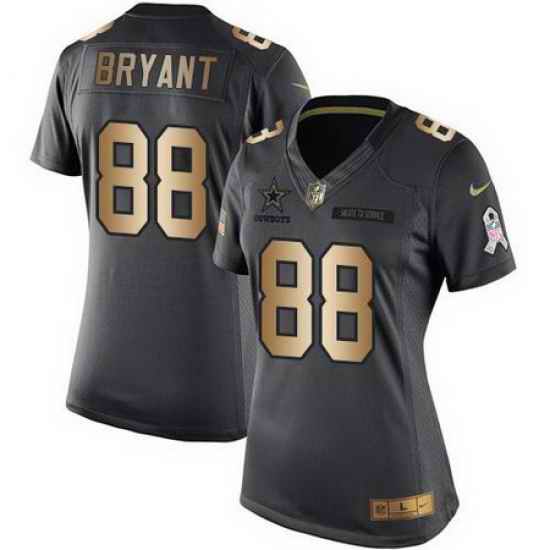 Nike Cowboys #88 Dez Bryant Black Womens Stitched NFL Limited Gold Salute to Service Jersey